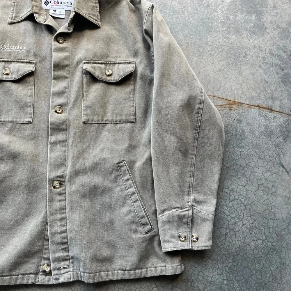 Columbia Sportswear Mens Canvas Shirt Jacket Large Khaki Button Up Workwear Coat